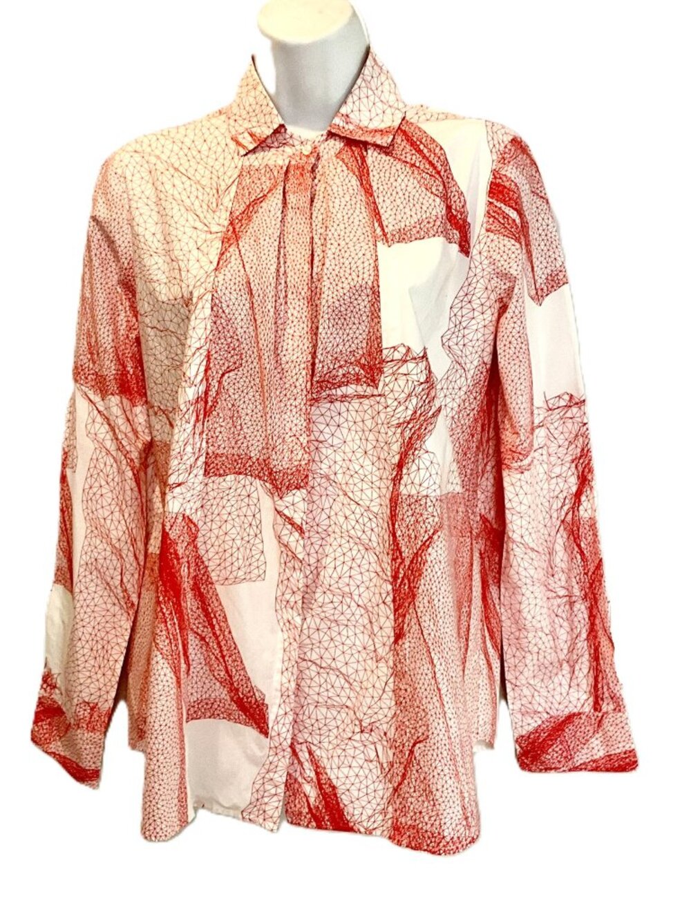 Cividini Cotton Sheer Blouse Red Geometric Print Tie Neck IT 42 Italy